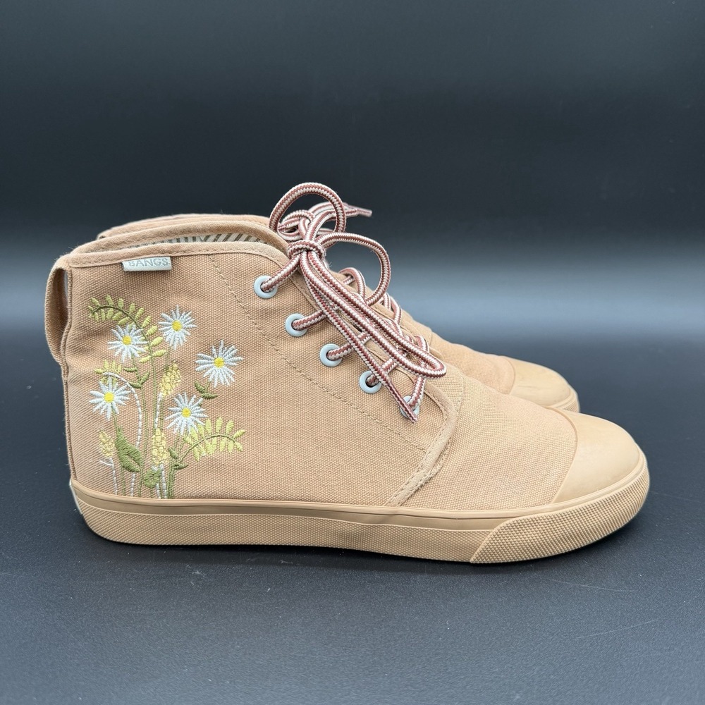 Bangs Shoes High Top Sneakers Brown Canvas Flowers Women's Size 8.5